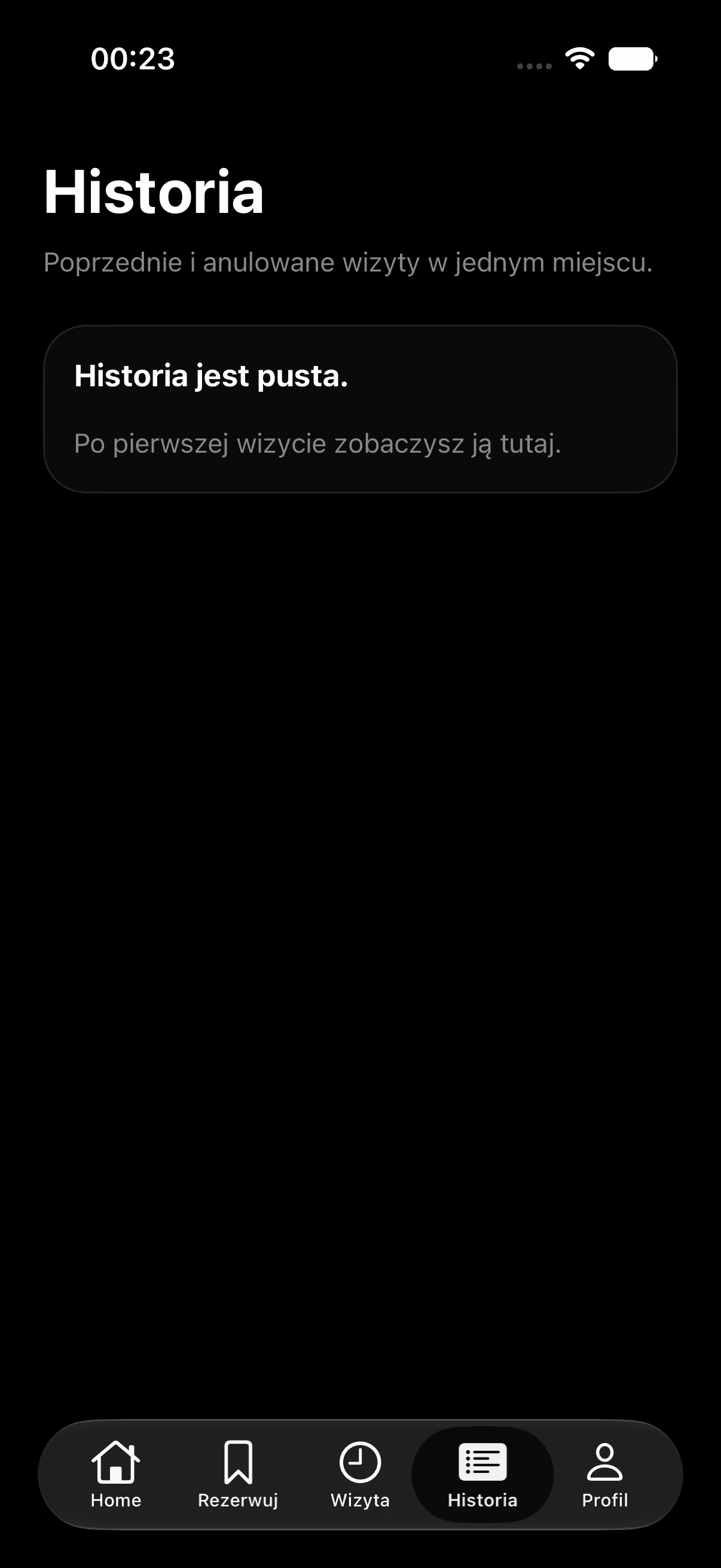 Ekran historii poprzednich wizyt